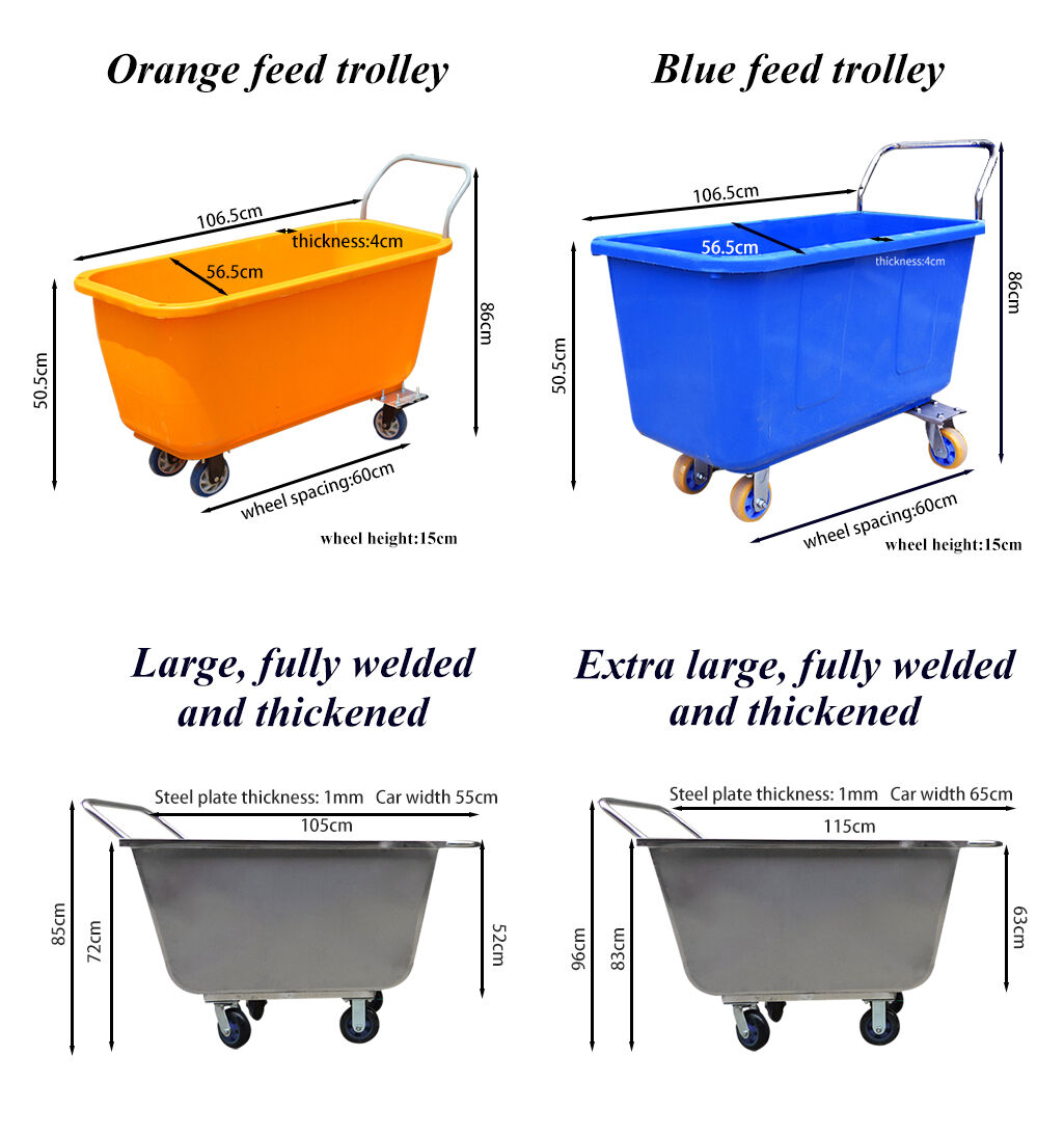 Stainless Steel or Plastic Feed Trolley Cart for Pig Farming Animal Husbandry Equipment