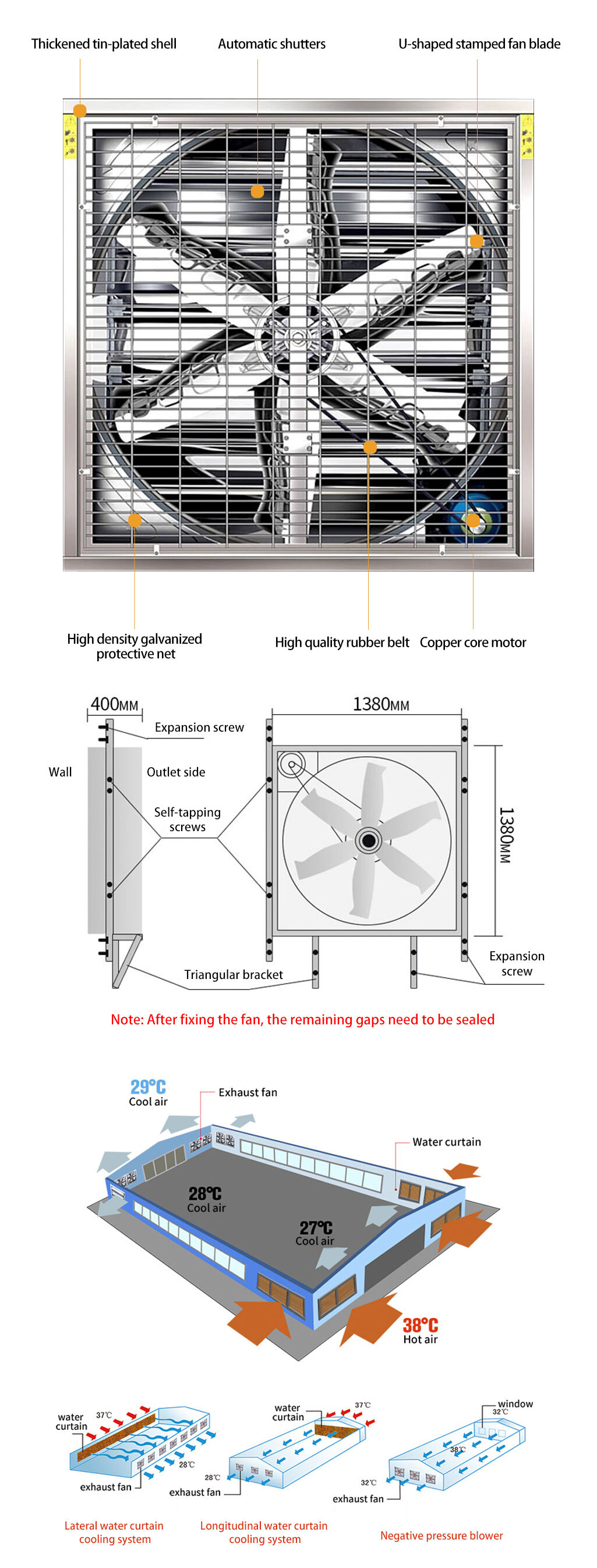 High Power Negative Pressure Cooling Fan for Livestock Greenhouse Ventilation Systems in Animal Husbandry 