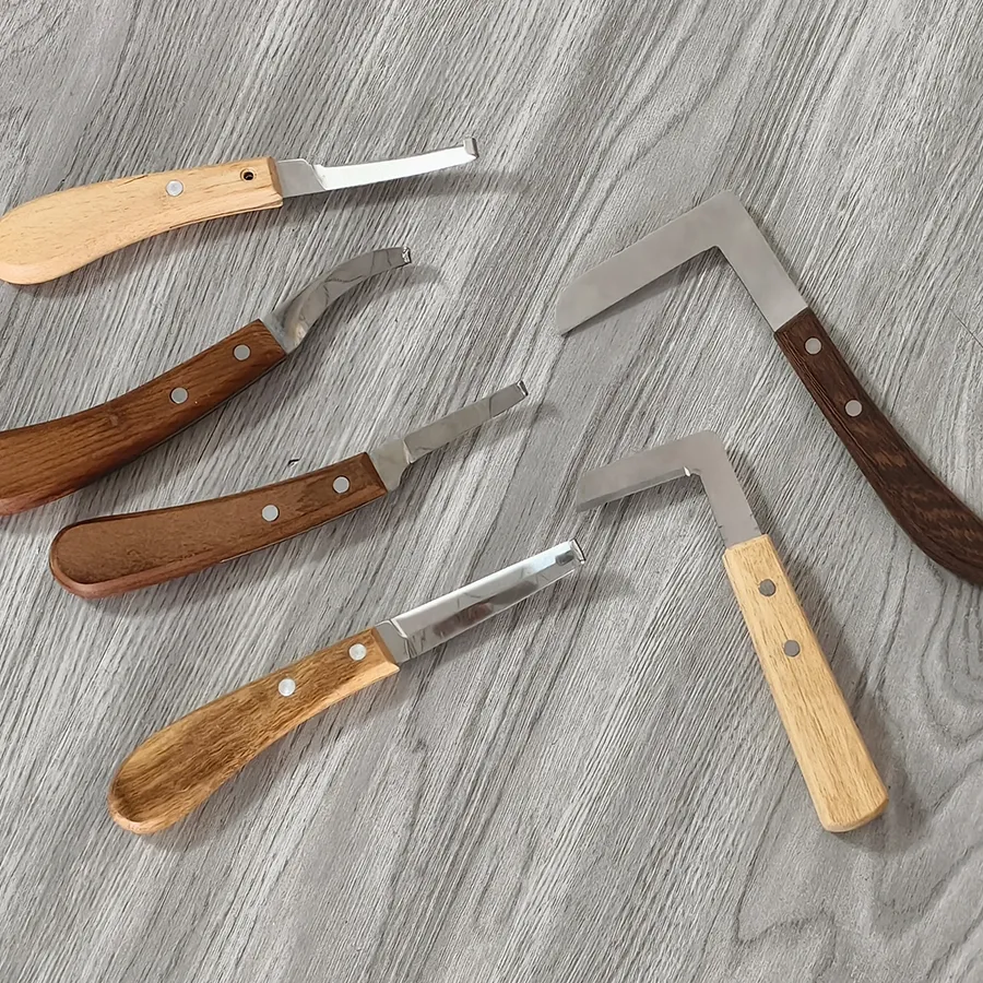 Stainless steel hoof cutting knife with wooden handle, multifunctional for horse, donkey, cow, hoof cutting farm use